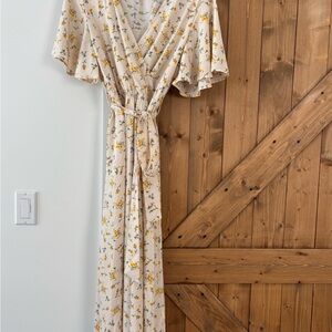 SHEIN Cream Floral Dress with Yellow Accents